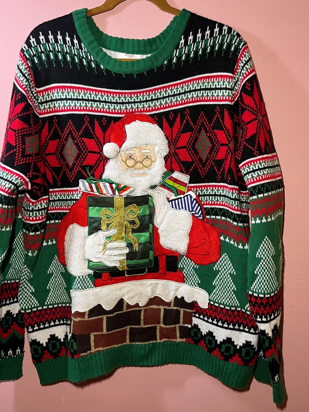 Holiday Time Red, Green & White Santa Crewneck Sweater